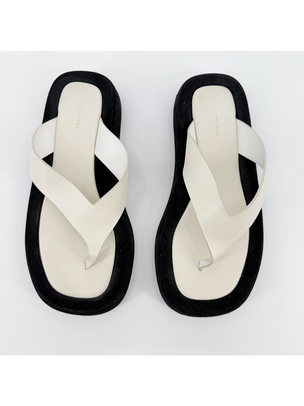 The Row Ginza Sandal White Black Leather Platform Flip Flop Slide Two Tone 36.5